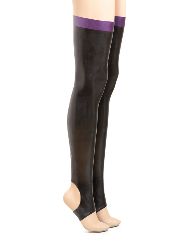 Skin Two UK Latex Footless Stirrup Trim Stockings Black-Purple Stockings