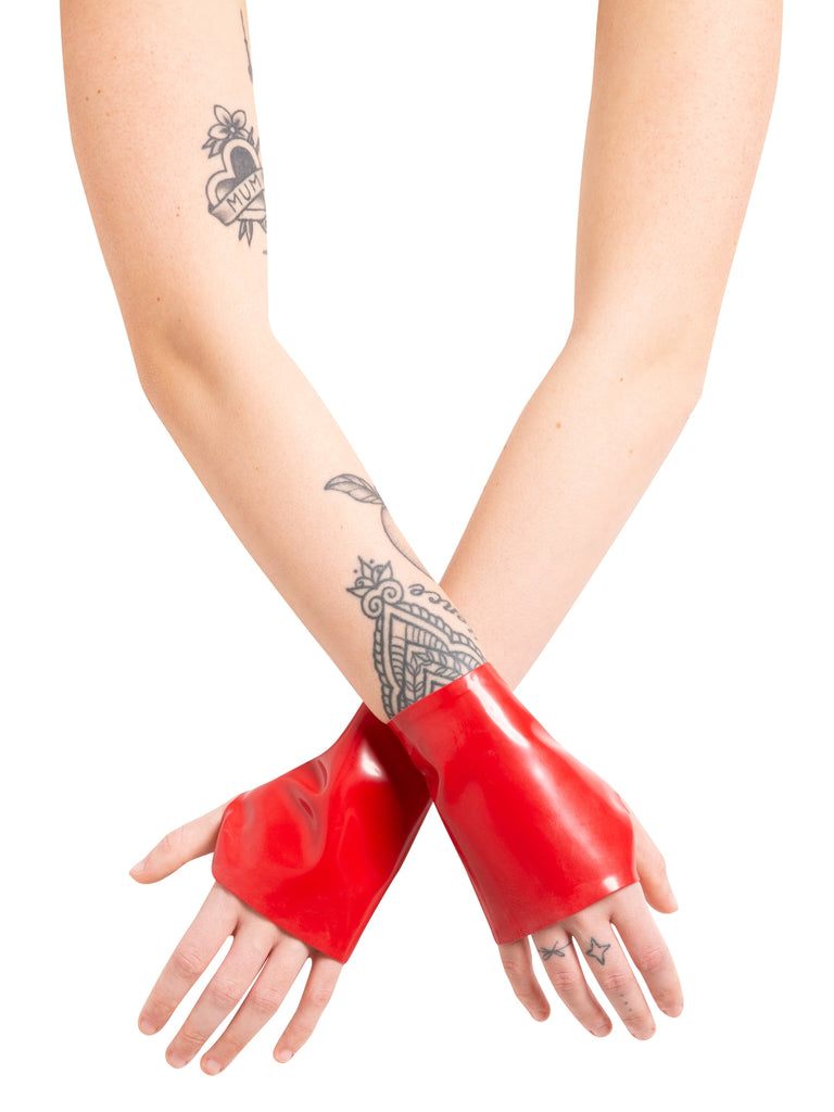 Skin Two UK Latex Wrist Plain Gauntlets in Red Gloves