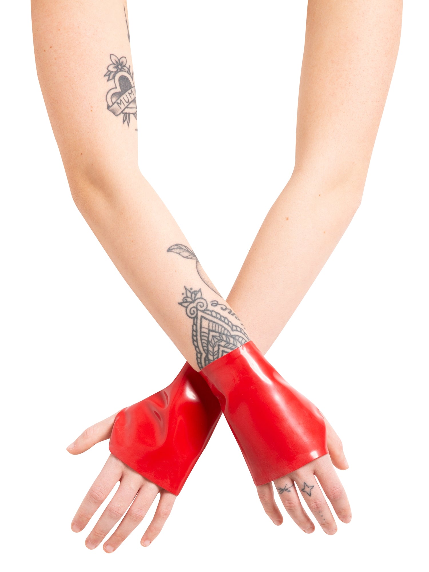 Latex Wrist Plain Gauntlets Black | Fingerless Mittens Open – Skin Two UK
