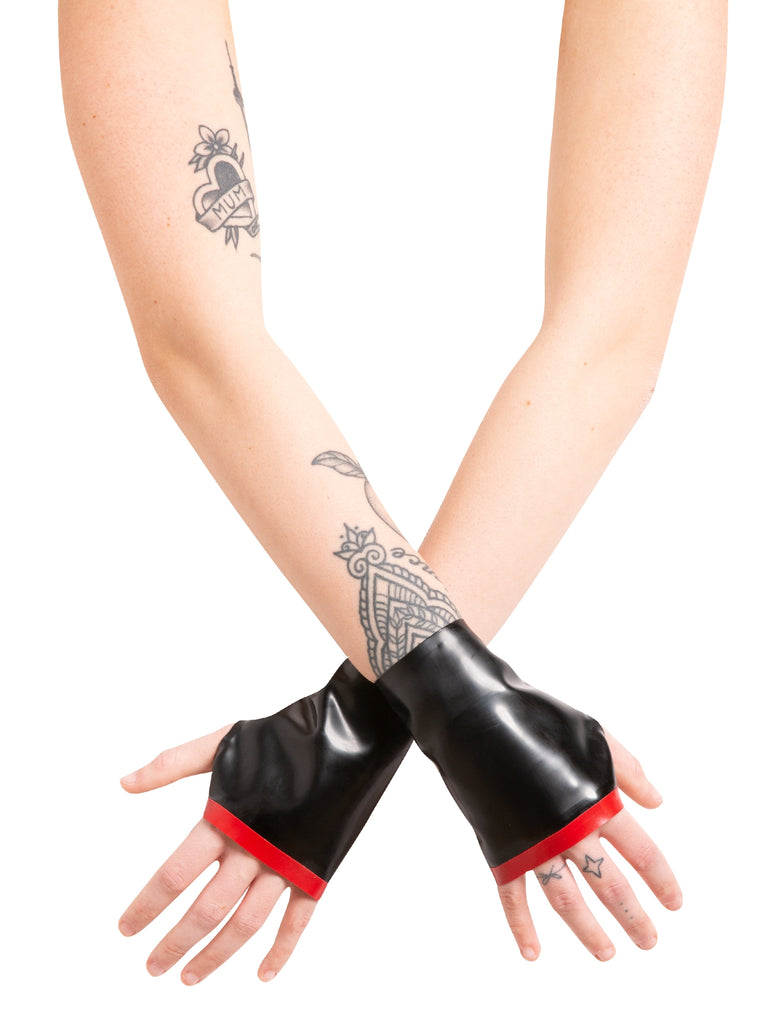 Skin Two UK Latex Wrist Gauntlets with Trim Gloves
