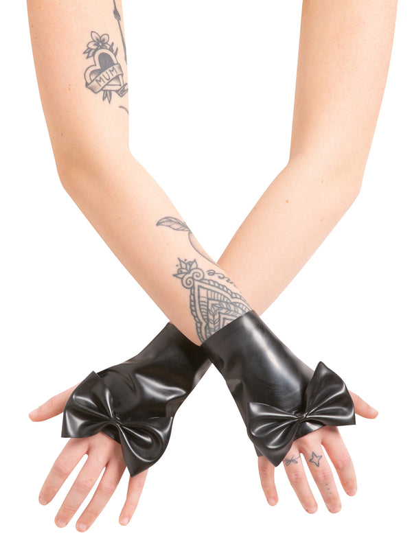 Skin Two UK Latex Wrist Gauntlets with Bow in Red Gloves