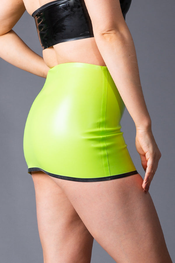 Skin Two UK Latex Mini Skirt with Trim - Lime Green Skirt